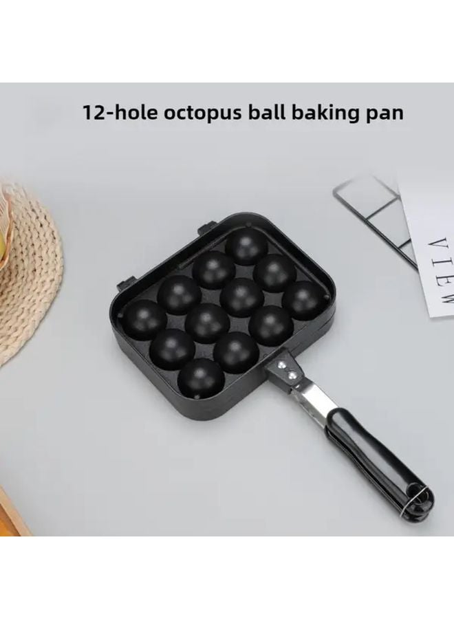 Black 12 Cavity Takoyaki Pan Non Stick Double Sided Removable Baking Griddle - Image 2